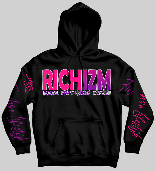 ***NEW*** RICHIZM BLACK HOODIE WITH PINK AND PURPLE GRAPHICS